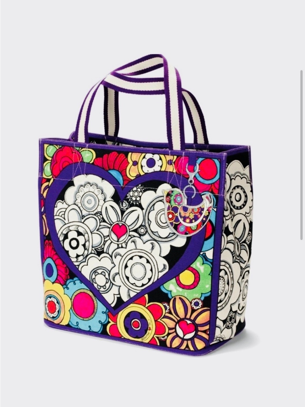 Bright Love Groove Tote with Multicolor Floral Heart Motif